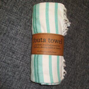 White and green striped Fouta towel